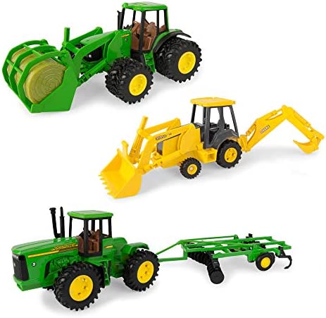TOMY John Deere Kids Tractor Toy With Flarebox Wagon Set 8 Inches - Farm and Construction Play Edition