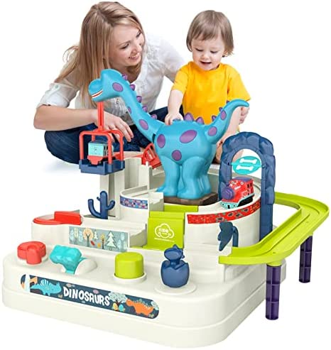 Preschool Educational Car Toys Gifts Puzzle Car Race Tracks Race Track Toys For Boy Car Adventure Toy For 3 4 5 6 7 8 Years Old Kids (Blue Helicopter Car) - Track and Vehicle Play Edition