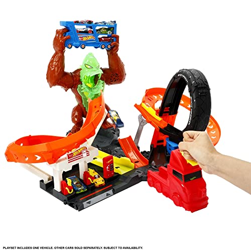 Cheap Toxic Gorilla Slam Gas Station & Tire Repair Shop Playset With Adjustable Launcher Lights & Sounds & 1 1:64 Scale Car Connects To Other Track Sets Gift For Kids 5 Years Old & Up - Track and Vehicle Play Edition