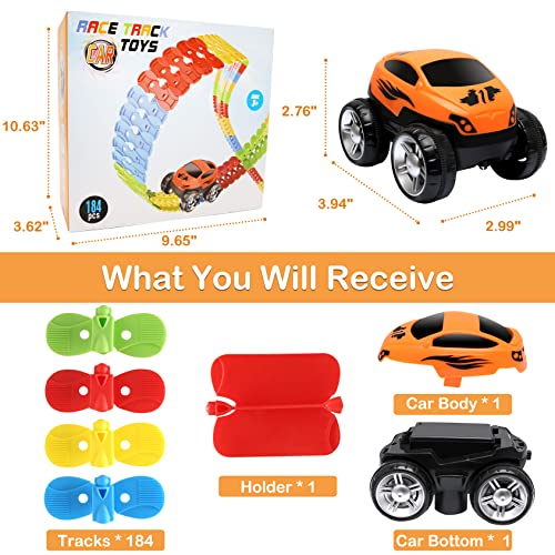 Toys For 3 Year Old Boys,Kids Toys For Boys Girls Age 3-5,184 PCS Toddler Toys Race Car Track Set With Flexible Track Create A Road Race,DIY Magic Car Toys For 3 4 5 Year Old Christmas Birthday Gifts Red Green Yellow - Track and Vehicle Play Edition