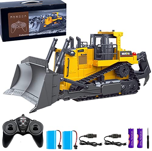 Bnam Remote Control Bulldozer RC 1/16 Full Functional Construction Vehicle 2.4Ghz 9 Channel Dozer Front Loader Toy With Light And Sound For Kids Age 6 7 8 9 10 And Up Years Old - Farm and Construction Play Edition