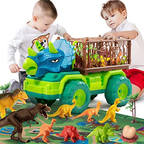 Budget Dinosaur Truck Toys For Kids 3-5 Years Tyrannosaurus Transport Car Carrier Truck With 8 Dino Figures Activity Play Mat Dinosaur Eggs Capture Jurassic Dinosaur Play Set For Boys And Girls - Track and Vehicle Play Edition
