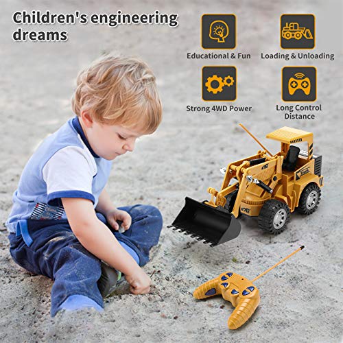 Remote Control Construction Toy – RC Bulldozer 1/24 Front Loader RC Tractor Vehicles With 2 Rechargeable Batteries Pretend Construction Playset Toys For 3 4 5 6 Years Old Boys Girls Kids Gift - Farm and Construction Play Edition