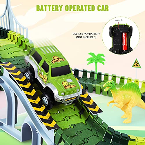 Deals Dinosaur Toys-187 Pcs Create A Dinosaur World Road Race Flexible Track Playset 4 Dinosaurs-2 Race Cars For 3 4 5 6 Years Up Old Boys Girls well-suited Gift - Track and Vehicle Play Edition