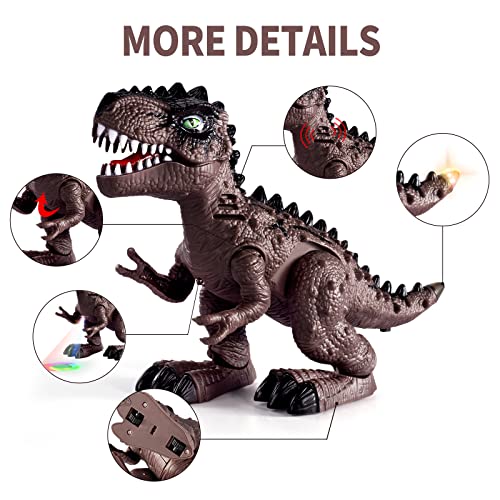 New 3 Pack Electric Walking Dinosaur Toys For Toddlers 2-4 3-5 Years With Roar Sounds And Lights Up Realistic Robot T-Rex Brachiosaurus Stegosaurus Dinosaur Figures For Kids - Track and Vehicle Play Edition