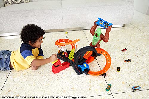 Cheap Toxic Gorilla Slam Gas Station & Tire Repair Shop Playset With Adjustable Launcher Lights & Sounds & 1 1:64 Scale Car Connects To Other Track Sets Gift For Kids 5 Years Old & Up - Track and Vehicle Play Edition