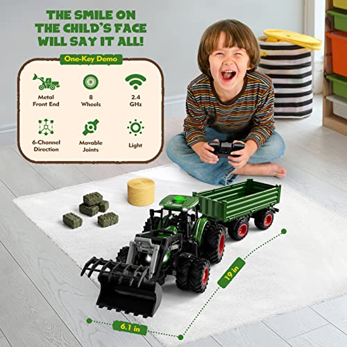Top 10 Remote Control Tractor Toy Kids RC Tractor Set & Truck And Trailer Front Loader – Metal Car Head/8 Wheel/ Light Toddlers Farm Vehicle Toys For 2 3 4 5 6 7 8 9 Year Old Boys Christmas Birthday Gif - Farm and Construction Play Edition