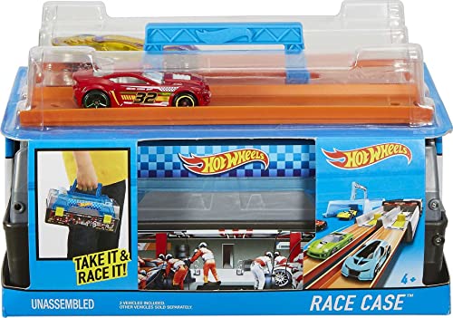 Discount Race Case Track Set With 2 Hot Wheels Cars Dual Launcher For Side-By-Side Racing Storage Container Toy For Kids 4 Years Old & Up - Track and Vehicle Play Edition