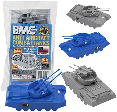 Promo Lassic Payton Anti-Aircraft Tanks – 4pc Tan Green Plastic Army Men Vehicle - Railway-Themed Play Edition