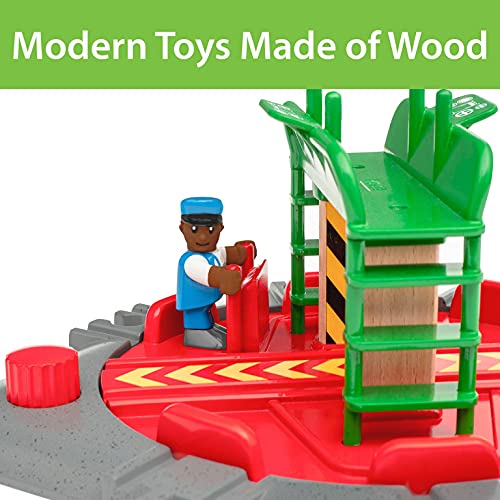 Promo World 33476 – Turntable & Figure – 2 Piece Wooden Toy Train Accessory For Kids Ages 3 And Up - Railway-Themed Play Edition