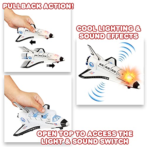 Light Up Space Shuttle Toy 1PC Battery Operated Spaceship Toy With LEDs Sounds And Pullback Motion Outer Space Party Decoration Great Space Gifts For Boys And Girls 6 Inches - Space Exploration Play Edition