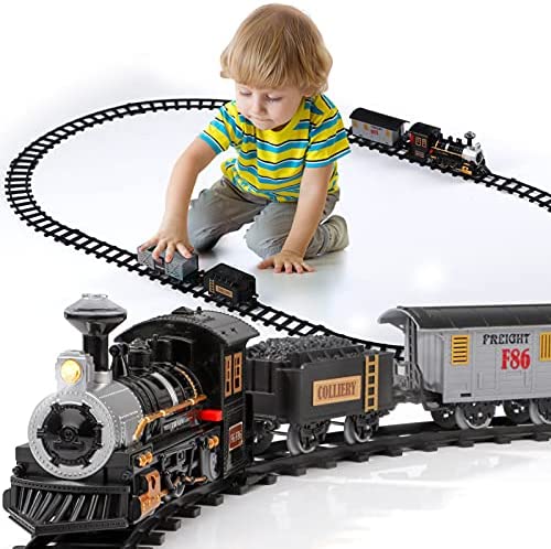 Electric Christmas Train Set For Kids Battery-Powered Train Toys With Sounds Include 4 Cars And 10 Tracks Classic Toy Train Set For 3 4 5 6 Years Old Boys Girls - Railway-Themed Play Edition