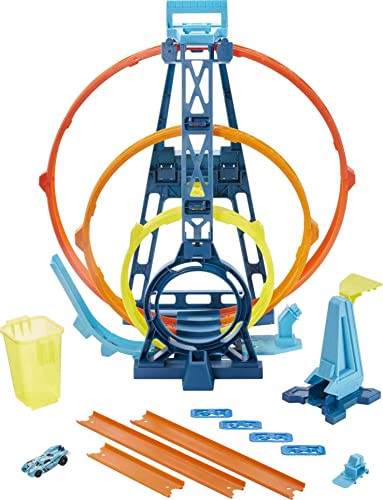 Track Builder Unlimited Triple Loop Kit Collapsible 3-Loop Gift Set For Kids 6 To 12 Years Old & One 1:64 Scale Hot Wheels Vehicle With Connection Points Amazon Exclusive - Track and Vehicle Play Edition