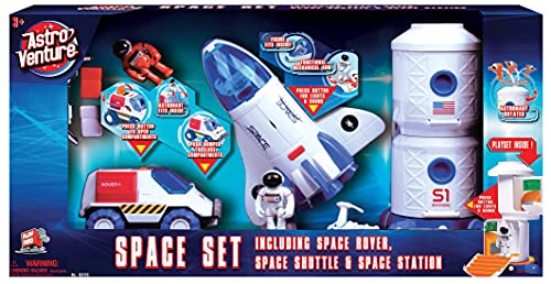 Pace Playset – Toy Space Shuttle Space Station & Space Rover With Lights And Sound & 2 Astronaut Figurine Toys For Boys And Girls - Space Exploration Play Edition