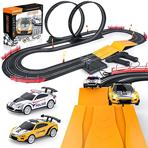 Electric High-Speed Slot Car Race Car Track Sets With 2 1:43 Scale Slot Cars And 2 Hand Controllers With Headlights And Dual Racing Toys Gifts For 6 7 8 9 10 11 12 Boys Girl - Track and Vehicle Play Edition