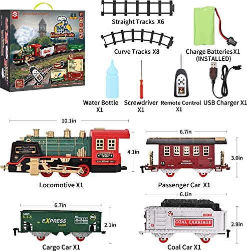 Train Set – Rechargeable Battery And Remote – Around The Christmas Tree With Water Steam Music & Lights – Electric Train Toy Gift Toys For Age 3 4 5 6 7 8+ Kids Toddlers 2022 Remote Control Train Se - Railway-Themed Play Edition