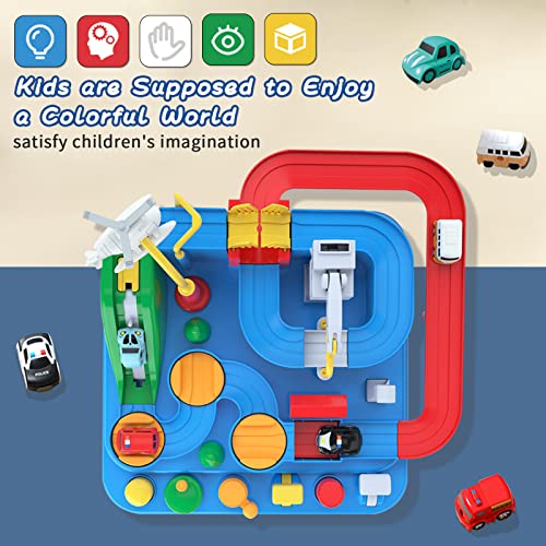 Preschool Educational Car Toys Gifts Puzzle Car Race Tracks Race Track Toys For Boy Car Adventure Toy For 3 4 5 6 7 8 Years Old Kids (Blue Helicopter Car) - Track and Vehicle Play Edition