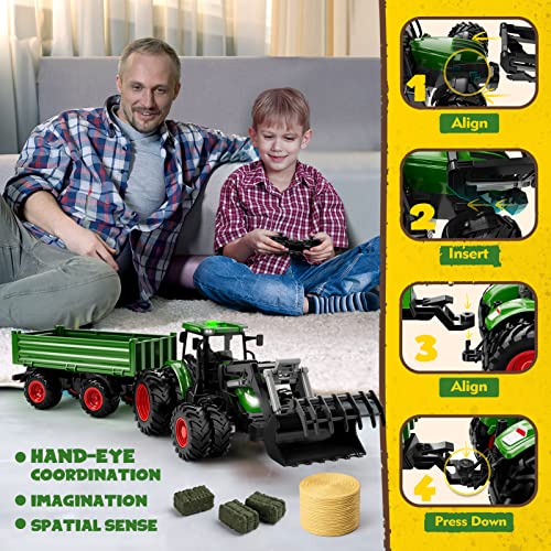 Top 10 Remote Control Tractor Toy Kids RC Tractor Set & Truck And Trailer Front Loader – Metal Car Head/8 Wheel/ Light Toddlers Farm Vehicle Toys For 2 3 4 5 6 7 8 9 Year Old Boys Christmas Birthday Gif - Farm and Construction Play Edition