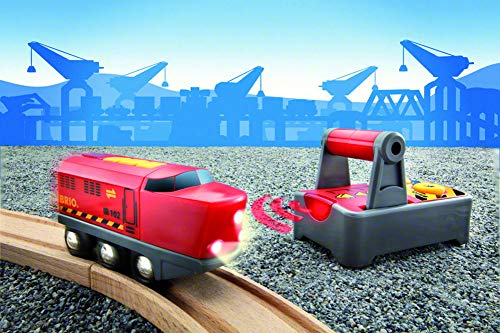 RIO World 33213 – RC Train – 2 Piece Wooden Toy Train Set For Kids Age 3 And Up - Railway-Themed Play Edition