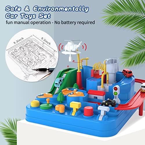 Preschool Educational Car Toys Gifts Puzzle Car Race Tracks Race Track Toys For Boy Car Adventure Toy For 3 4 5 6 7 8 Years Old Kids (Blue Helicopter Car) - Track and Vehicle Play Edition