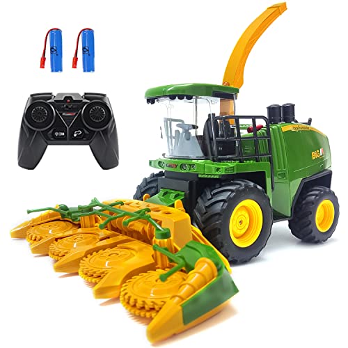 Remote Control Trucks Tractor Toy For Kids – 1:24 Rc Silage Harvester With Smoke Construction Vehicle Farm Tractors With Lights & Sounds Christmas Birthday Presents For Boys & Girls 3-8 Years Old - Farm and Construction Play Edition