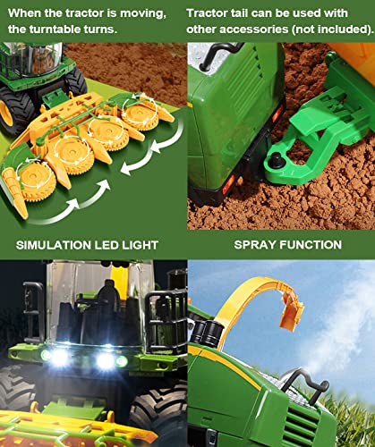 Remote Control Trucks Tractor Toy For Kids – 1:24 Rc Silage Harvester With Smoke Construction Vehicle Farm Tractors With Lights & Sounds Christmas Birthday Presents For Boys & Girls 3-8 Years Old - Farm and Construction Play Edition