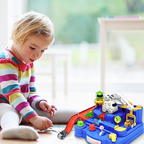New Toddler Race Track Kids Boy Car Toys Age 3 4 Year Old Boys Girls Preschool Puzzle Rail Car Adventure City Rescue Game Parking Garage Playset Birthday Educational Gifts For Kids Ages 3 4 5 6 Years Old - Track and Vehicle Play Edition