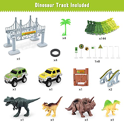 Deals Dinosaur Toys-187 Pcs Create A Dinosaur World Road Race Flexible Track Playset 4 Dinosaurs-2 Race Cars For 3 4 5 6 Years Up Old Boys Girls well-suited Gift - Track and Vehicle Play Edition