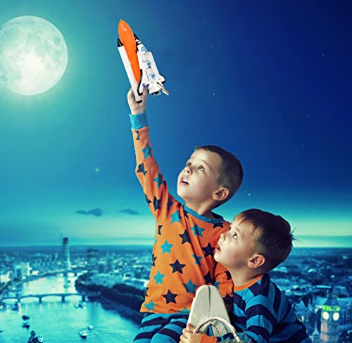 ASA Space Shuttle Toy For Kids Pretend Play 2 Piece Set Rocket Ship With Lights And Sound Diecast Spaceship For Boys Girls Toddlers - Space Exploration Play Edition