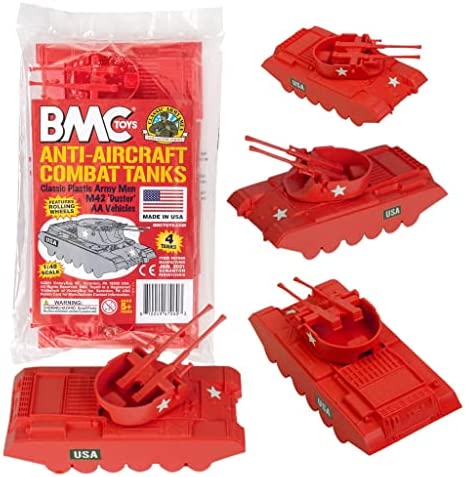 Promo Lassic Payton Anti-Aircraft Tanks – 4pc Tan Green Plastic Army Men Vehicle - Railway-Themed Play Edition