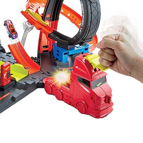 Cheap Toxic Gorilla Slam Gas Station & Tire Repair Shop Playset With Adjustable Launcher Lights & Sounds & 1 1:64 Scale Car Connects To Other Track Sets Gift For Kids 5 Years Old & Up - Track and Vehicle Play Edition
