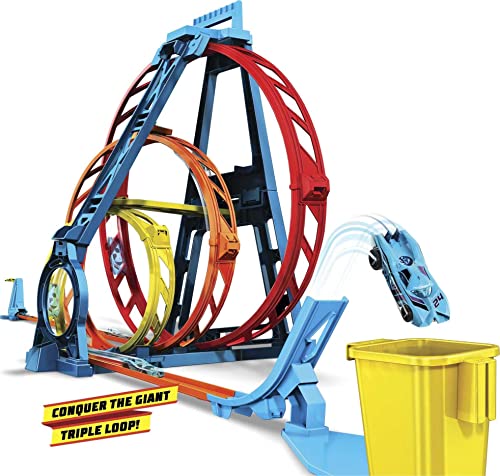 Track Builder Unlimited Triple Loop Kit Collapsible 3-Loop Gift Set For Kids 6 To 12 Years Old & One 1:64 Scale Hot Wheels Vehicle With Connection Points Amazon Exclusive - Track and Vehicle Play Edition