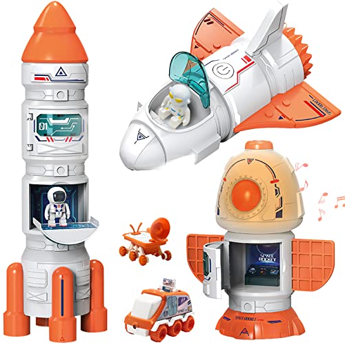 Space Toy For Kids Rocket Ship Toys With Space Shuttle Astronaut Figures Space Rover Spaces Station 5 In 1 Spaceship Toy For Boys 3-8 Aerospace Model Space Figure Toys With Sound & Ligh - Space Exploration Play Edition