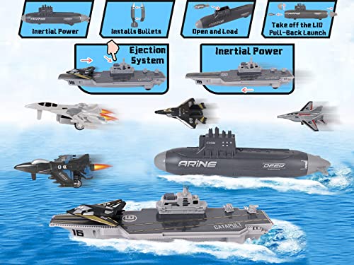 Aircraft Carrier Military Naval Ship Toy Play Set With Small Scale Model Planes Fighter Jets Battleship And Supply Ship For Kids Boy Girl Age 5+ Party Favors Gifts Naval Ship-02 - Ocean Adventure Play Edition
