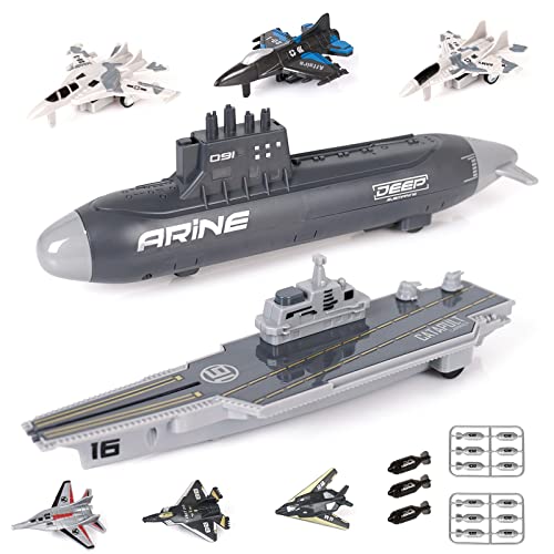 Aircraft Carrier Military Naval Ship Toy Play Set With Small Scale Model Planes Fighter Jets Battleship And Supply Ship For Kids Boy Girl Age 5+ Party Favors Gifts Naval Ship-02 - Ocean Adventure Play Edition