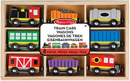 Wooden Train Cars (8 Pcs) – Magnetic Train Wooden Train Toys Train Sets For Toddlers And Kids Ages 3+ - Railway-Themed Play Edition
