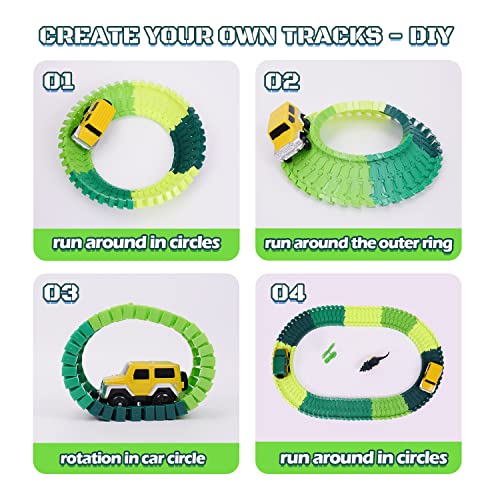 Dinosaur Toys For Kids 3-5 245 Pcs Dino Race Car Track Create A Dinosaur World Road Race With Flexible Train Track Playset 2 Electric Dinosaur Race Cars Toy,well-suited Gift For 3 4 5 Years Old Boys Girls Pink - Track and Vehicle Play Edition