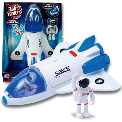 Stro Venture Space Shuttle Toy – Plastic Spaceship For Kids With Lights And Sound – Astronaut Figure Openable Cockpit And Compartment Extended Arm – Fun Space Gift Toys For Any Mission & Adventure - Space Exploration Play Edition