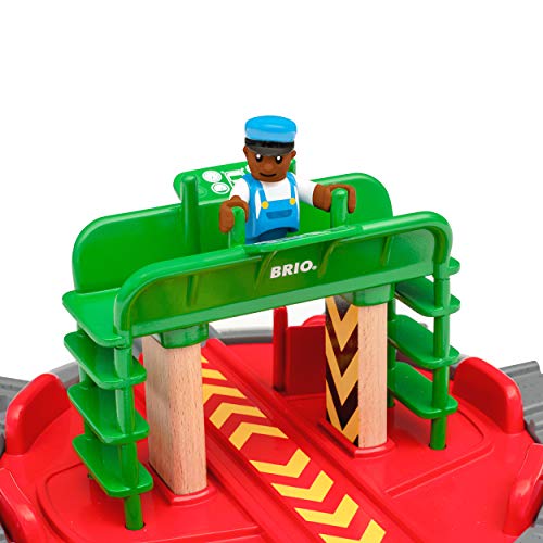 Promo World 33476 – Turntable & Figure – 2 Piece Wooden Toy Train Accessory For Kids Ages 3 And Up - Railway-Themed Play Edition