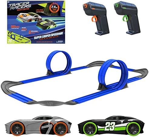 Mote Control Cordless Glow In The Dark High-Speed Super Loop Speedway Track Set With Two Cars For Dual Racing Glow Blue Blue Glow - Track and Vehicle Play Edition