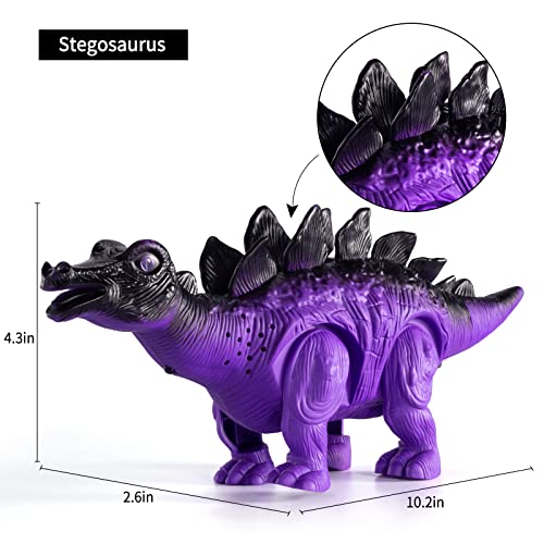 New 3 Pack Electric Walking Dinosaur Toys For Toddlers 2-4 3-5 Years With Roar Sounds And Lights Up Realistic Robot T-Rex Brachiosaurus Stegosaurus Dinosaur Figures For Kids - Track and Vehicle Play Edition