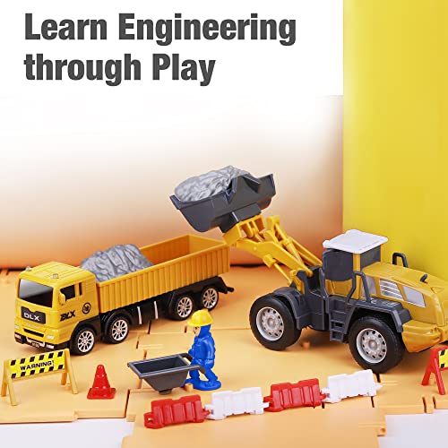 Promo Construction Site Vehicles Toy Set Kids Engineering Playset Tractor Digger Crane Dump Trucks Excavator Cement Steamroller Birthday Gift For 3 4 5 Year Old Toddlers Boys Child - Farm and Construction Play Edition