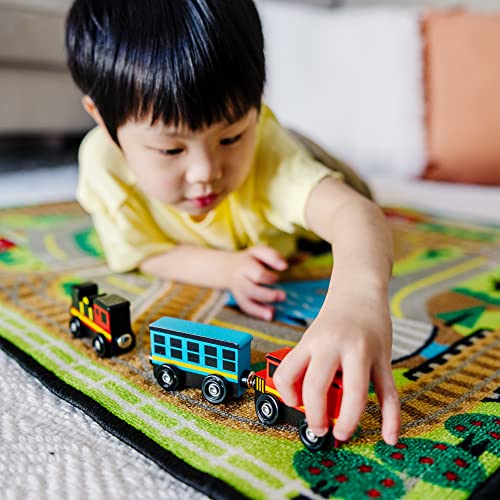 Wooden Train Cars (8 Pcs) – Magnetic Train Wooden Train Toys Train Sets For Toddlers And Kids Ages 3+ - Railway-Themed Play Edition