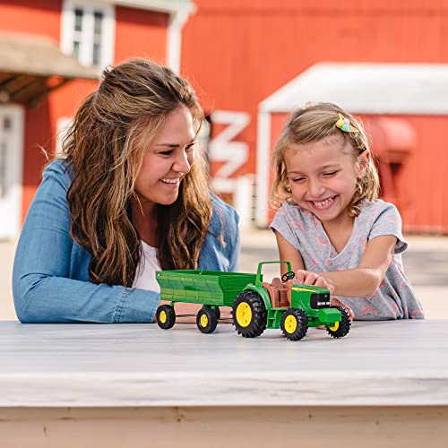 TOMY John Deere Kids Tractor Toy With Flarebox Wagon Set 8 Inches - Farm and Construction Play Edition