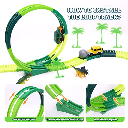 Dinosaur Toys For Kids 3-5 245 Pcs Dino Race Car Track Create A Dinosaur World Road Race With Flexible Train Track Playset 2 Electric Dinosaur Race Cars Toy,well-suited Gift For 3 4 5 Years Old Boys Girls Pink - Track and Vehicle Play Edition