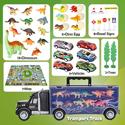 Dinosaur Toys For Kids 3-5 Dinosaur Truck Carrier Transport Truck Dinosaurs Toys For Boys And Girls 3 4 5 6 Years Old With Dino Eggs 23 Pcs Kids Toys Dinosaur - Track and Vehicle Play Edition
