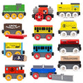 New Toys 12 (20 Pcs) Wooden Train Cars For Kids + Dual-use Wooden Box Cover/Tunnel Wooden Train Set Trains Toy Compatible With Thomas Wooden Railway Brio - Railway-Themed Play Edition