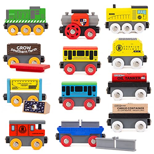 New Toys 12 (20 Pcs) Wooden Train Cars For Kids + Dual-use Wooden Box Cover/Tunnel Wooden Train Set Trains Toy Compatible With Thomas Wooden Railway Brio - Railway-Themed Play Edition