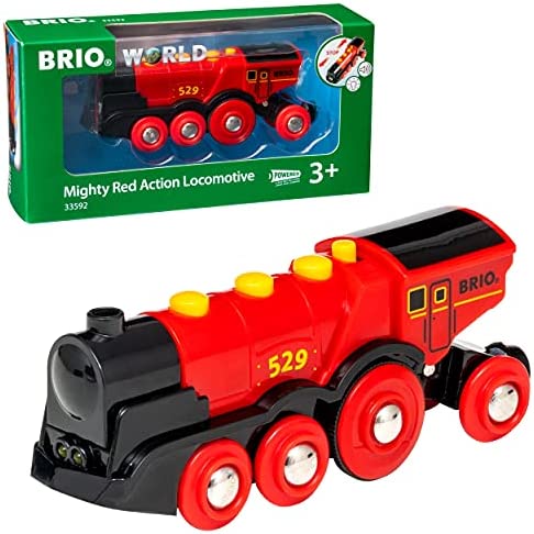 RIO World 33592 Mighty Red Action Locomotive Battery Operated Toy Train With Light And Sound Effects For Kids Age 3 And Up - Railway-Themed Play Edition
