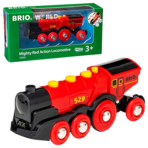 RIO World 33592 Mighty Red Action Locomotive Battery Operated Toy Train With Light And Sound Effects For Kids Age 3 And Up - Railway-Themed Play Edition